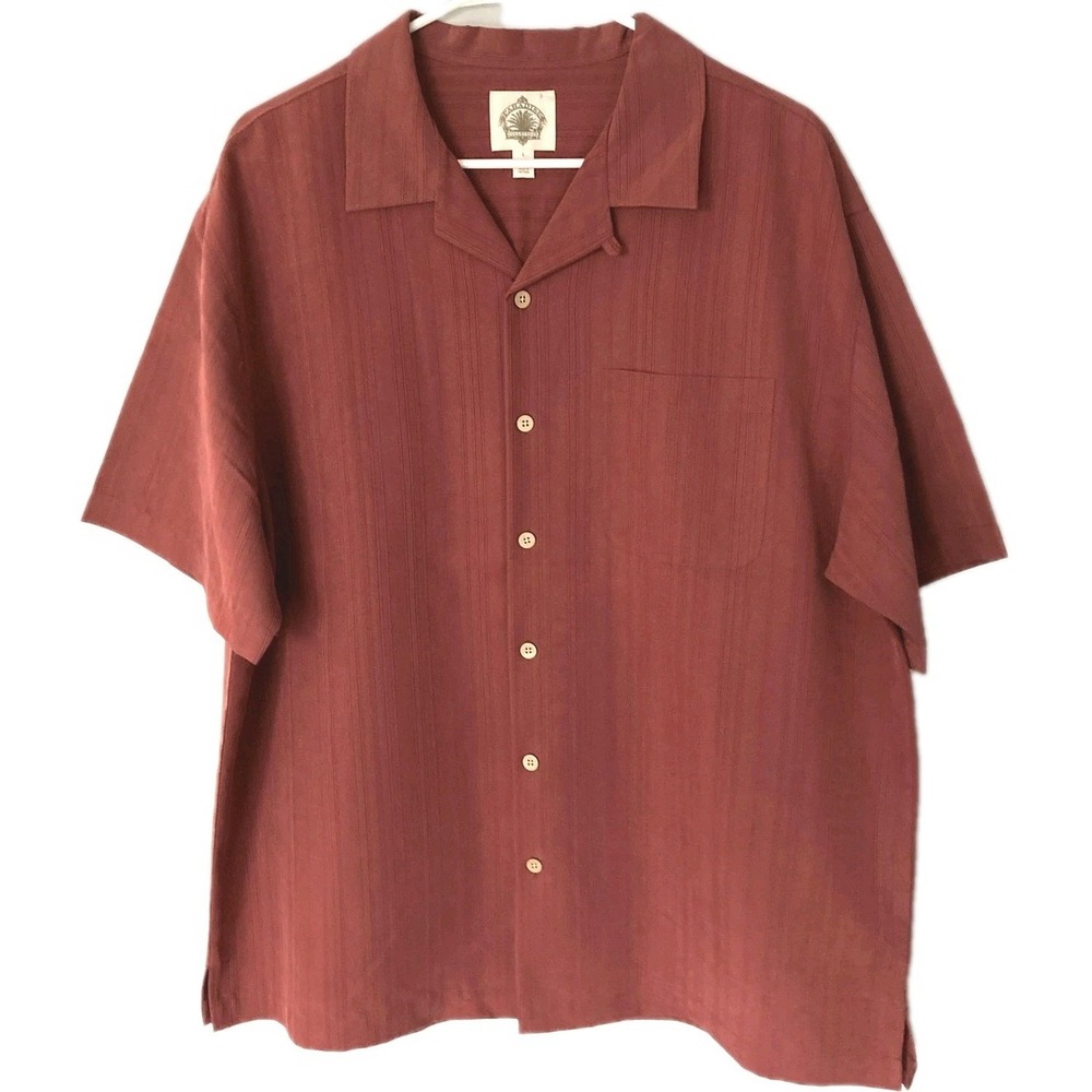 Paradise Collection Tommy Bahama Shirt Mens L Texture Stripe Modal Blend Camp